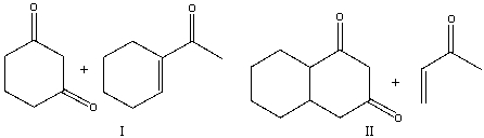 Provide the reactants necessary to prepare the following compound using Robinson annulation.       A)  I B)  II C)  III D)  IV E)  I & III