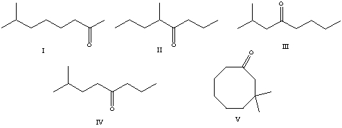 What is the correct structure for 7-methyl-4-octanone?   A)  I B)  II C)  III D)  IV E)  V