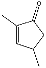 What is the IUPAC name for the following compound?   A)  2,4-dimethyl-2-pentenone B)  2,5-dimethylcyclopenten-3-one C)  2,4-dimethylcyclopent-2-enone D)  3,5-dimethylcyclopent-2-enone E)  2-methyl-5-methylcyclopent-2-enone