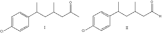 What is the correct structure for 3-methyl-5-(4-chlorophenyl) hexanal?     A)  I B)  II C)  III D)  IV E)  V