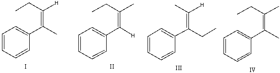 Compound A on ozonolysis yields the following two products What is the structure of compound A?     A)  I B)  II C)  III D)  IV E)  none of these