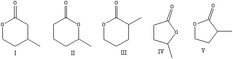 Predict the product of the following reaction sequence.     A)  I B)  II C)  III D)  IV E)  V
