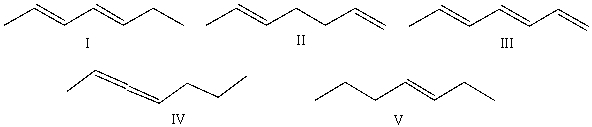 Which of the following compounds is an isolated diene?   A)  I B)  II C)  III D)  IV E)  V