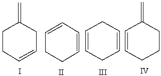 Which of the following compounds is (are)  a conjugated diene(s) ?   A)  I B)  II C)  III D)  IV E)  II & IV