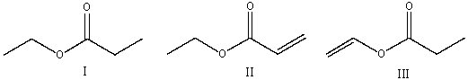 Which of the following compounds will have the highest wavenumber for carbonyl absorption?   A)  I B)  II C)  III D)  II & III