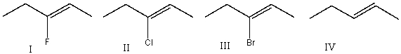 Which of the following alkene groups will produce the strongest signal?   A)  I B)  II C)  III D)  IV