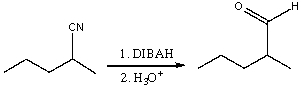 For the following reaction, which of the following change(s)  in the IR spectrum is consistent with conversion of the reactant to the product?   A)  absorption at 2250 cm<sup>-1</sup> should disappear B)  absorption at 3200-3400 cm<sup>-1</sup> and 1720cm<sup>-1</sup> should appear C)  absorption at 2250 cm<sup>-1</sup> should disappear, new absorptions at 2600-2800 cm<sup>-1</sup> and 1720 cm<sup>-1 </sup>should appear. D)  absorption at 2250 cm<sup>-1</sup> should disappear, a new absorption around 3400 cm<sup>-1</sup> should appear. E)  none of these
