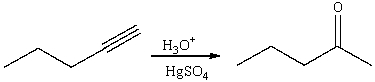 For the following reaction, which of the following change(s)  in the IR spectrum is consistent with conversion of the reactant to the product?   A)  absorption at 2150 cm<sup>-1</sup> should disappear B)  absorption at 3300 cm<sup>-1</sup> and 2150cm<sup>-1</sup> should disappear C)  absorption at 2250 cm<sup>-1</sup> should disappear, a new absorption at 3300 cm<sup>-1</sup> should appear D)  absorption at 1650 cm<sup>-1</sup> should disappear, a new absorption at 3300 cm<sup>-1</sup> should appear E)  absorption at 3300 cm<sup>-1</sup> and 2150cm<sup>-1</sup> should disappear, a new absorption at 1720 cm<sup>-1 </sup>should appear