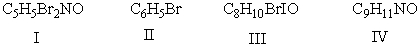 Which of the following compounds have the same degree of unsaturation?   A)  I & II B)  I & III C)  III & IV D)  II & III E)  none of these