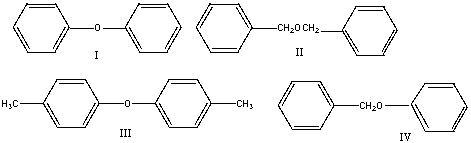 What is the correct structure for benzyl phenyl ether?   A)  I B)  II C)  III D)  IV E)  none of these