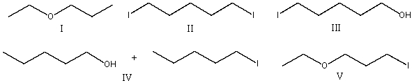 Predict the product(s)  for the following reaction.     A)  I B)  II C)  III D)  IV E)  V