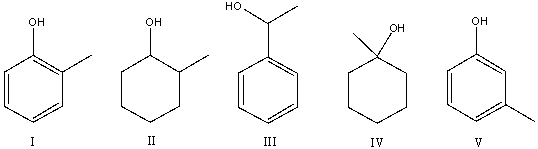 What is the correct structure for 2-methylphenol?   A)  I B)  II C)  III D)  IV E)  V