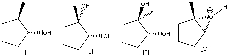 Predict the product(s)  for the following reaction.     A)  I B)  II C)  III D)  IV E)  none of these