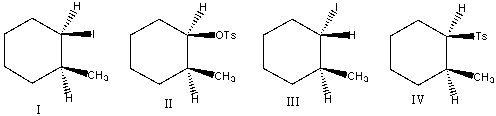 Predict the major product for the following reaction.     A)  I B)  II C)  III D)  IV E)  both I and III