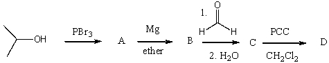 Provide the structure for each product (A-D) in the following reaction sequence.  
