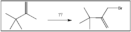  For the transformation shown, select the most appropriate reagent(s)  to effect the change.   A)  HBr B)  Br<sub>2</sub>/h \nu  C)  Br<sub>2</sub>/ROOR D)  HBr/ROOR E)  h \nu  /NBS 