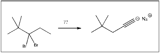 For the transformation shown, select the most appropriate reagent(s)  to effect the change.   A)  1)  OsO<sub>4</sub>; 2)  NaHSO<sub>3</sub>, H<sub>2</sub>O B)  H<sub>2</sub>SO<sub>4</sub>, H<sub>2</sub>O, HgSO<sub>4</sub> C)  NaOH D)  xs NaNH<sub>2</sub> E)  1)  O<sub>3</sub>; 2)  DMS