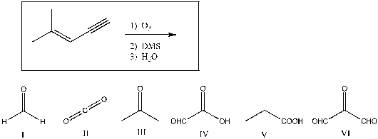 Predict the products of the following reaction:   A)  I, III, and IV B)  II, III, and IV C)  I, III, and V D)  II, IV, and VI E)  III and IV