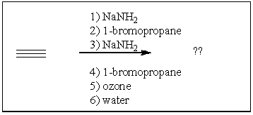 One compound is produced when acetylene is treated with the following reagents. What is the product?  