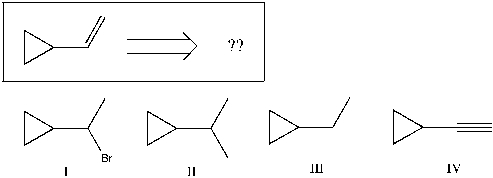 Using retrosynthetic synthesis, determine which compound(s)  could lead to the alkene shown below in a single step:   A)  I B)  II C)  III D)  IV E)  I or IV F)  I, III, or IV