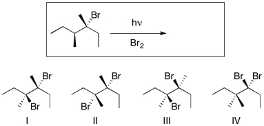 Predict the major product(s)  of the following reaction.   A)  I B)  I and II C)  I, II, and III D)  I, II, III E)  IV