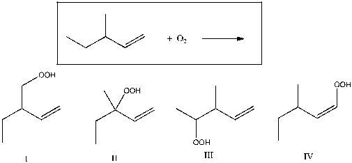Which of the following is expected to be a major product for the reaction shown below?   A)  I B)  II C)  III D)  IV