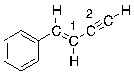 What is the hybridization of the carbon atoms numbered 1 and 2 respectively in the following structure?   A)  sp<sup>3</sup>, sp<sup>2</sup> B)  sp<sup>2</sup>, sp<sup>2</sup> C)  sp, sp D)  sp<sup>2</sup>, sp E)  sp, sp<sup>2</sup>
