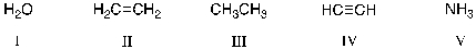 Rank the following acids in order of decreasing acidity.   A)  V > I > IV > II > III B)  III > IV > II > I > V C)  V > I > III > II > IV D)  I > IV > V > II > III E)  IV > I > V > II > III