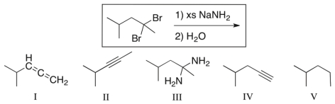 For the transformation shown below, select the expected major product.   A)  I B)  II C)  III D)  IV E)  V