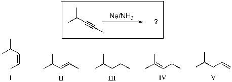 For the reaction shown, select the expected major organic product.   A)  I B)  II C)  III D)  IV E)  V