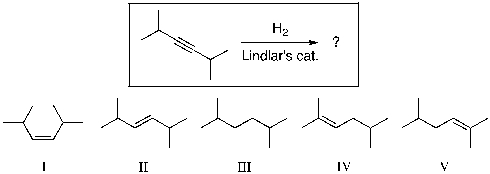 For the reaction shown, select the expected major organic product.   A)  I B)  II C)  III D)  IV E)  V