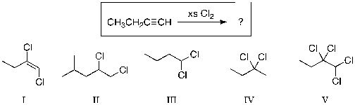 Which of the compounds shown below would be the most likely product expected from the reaction scheme shown?   A)  I B)  II C)  III D)  IV E)  V