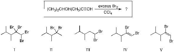 Which of the compounds shown below would be the most likely product expected from the reaction scheme shown?   A)  I B)  II C)  III D)  IV E)  V
