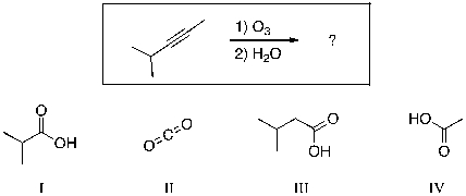 Predict the major organic products of the reaction below.   A)  I and II B)  II an III C)  I and IV D)  II and III E)  1 and III
