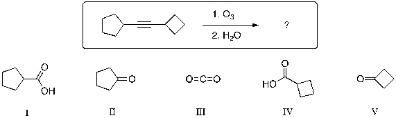 What are the expected major products of the reaction sequence shown below?   A)  I and II B)  I, III, and V C)  II, III, and IV D)  I and IV E)  II, III, IV