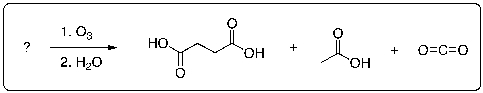 Which alkyne would produce the products below upon ozonolysis?   A)  HC≡CC≡CCH<sub>2</sub>C≡CH B)  HC≡CCH<sub>2</sub>CH<sub>2</sub>CH<sub>2</sub>C≡CH C)  CH<sub>3</sub>C≡CCH<sub>2</sub>C≡CCH<sub>3</sub> D)  HC≡CCH<sub>2</sub>CH<sub>2</sub>C≡CCH<sub>3</sub> E)  CH<sub>3</sub>C≡CC≡CC≡CH