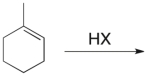 Which of the structures shown depicts the most stable carbocation intermediate formed in the hydrohalogenation reaction shown?     A)  I B)  II C)  III D)  IV E)  V