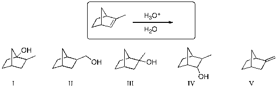 The expected major product of the following reaction is:   A)  I B)  II C)  III D)  IV E)  V