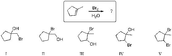 What major product is expected from the following reaction?   A)  I B)  II C)  III D)  IV E)  V