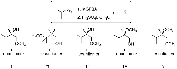 What is the major product for the following reaction sequence?   A)  I B)  II C)  III D)  IV E)  V