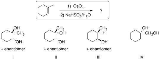 Identify the expected major organic product generated from the reaction sequence shown.   A)  I B)  II C)  III D)  IV