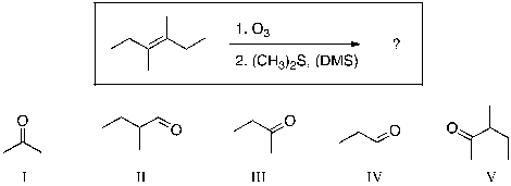 Provide the expected major organic product of the reaction sequence shown.   A)  I and II B)  IV and V C)  I only D)  II only E)  III only