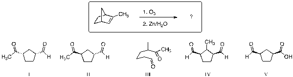 What is the expected major product of the reaction sequence shown below?   A)  I B)  II C)  III D)  IV E)  V