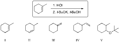 What is the expected major product of the following reaction sequence?   A)  I B)  II C)  III D)  IV E)  V