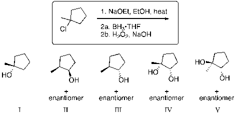 What is the expected major product of the following reaction sequence?   A)  I B)  II C)  III D)  IV E)  V