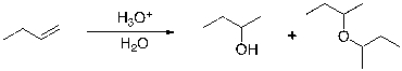 A common problem in the acid-catalyzed hydration of alkenes is the formation of an ether byproduct. Explain the formation of the ether byproduct in relation to the reaction below:  
