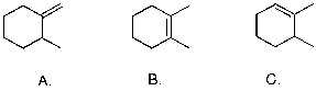 Rank the following from most to least stable.   A)  A, B, C B)  C, B, A C)  B, C, A D)  B, A, C