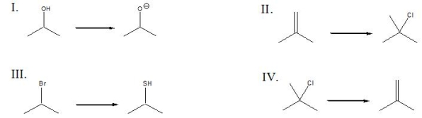 Which of the following is a substitution reaction?   A)  I B)  II C)  III D)  IV
