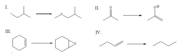 Which of the following is a substitution reaction?   A)  I B)  II C)  III D)  IV
