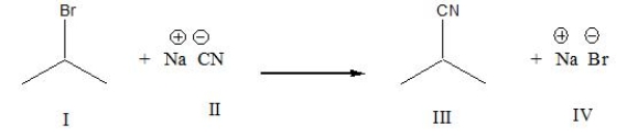 What is the electrophile in the following reaction?   A)  I B)  II C)  III D)  IV